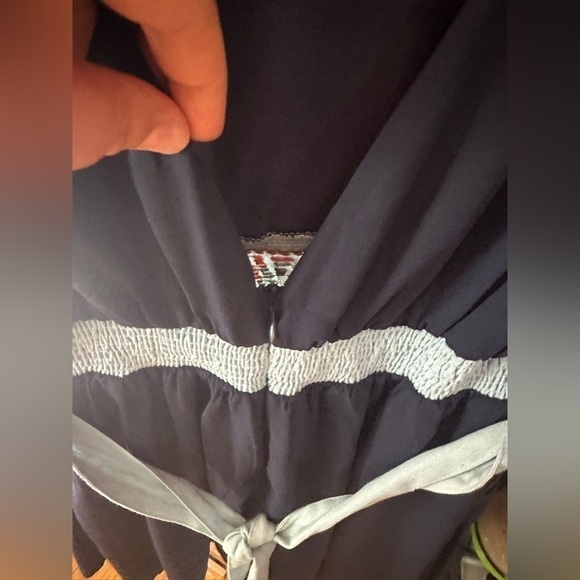 Xtaren Blue Cap Short Sleeve Embroidered Waisted Mini Dress - Picture 10 of 11